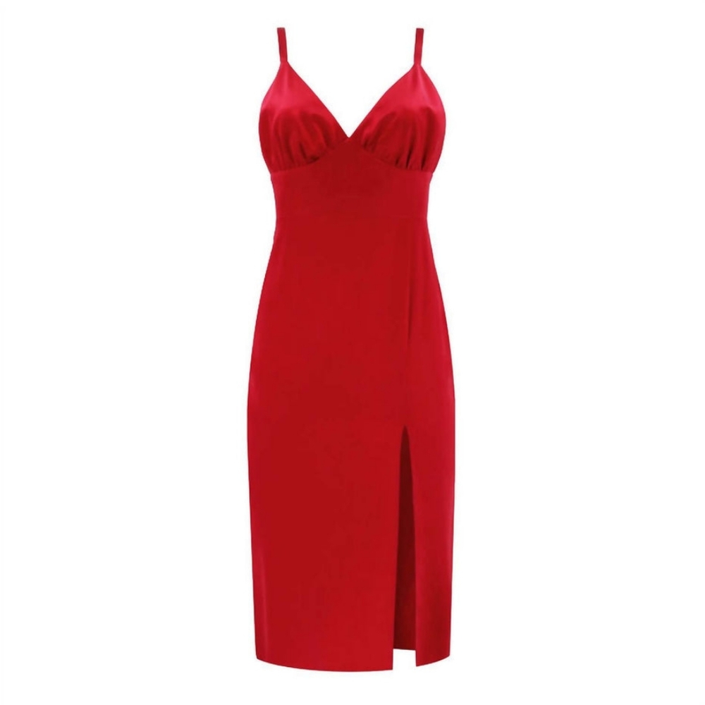 NEW Amanda Uprichard Holiday Leilani 100% Silk Midi Dress – Scarlet Red, Size LG - Picture 5 of 11